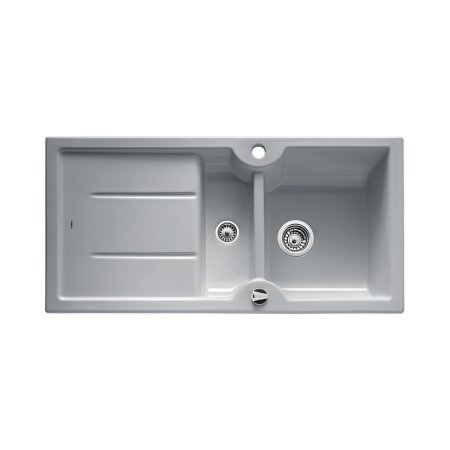 Blanco Idessa 6 S Zlewozmywak ceramiczny p&oacute;łtorakomorowy 100x50 cm z ociekaczem, z korkiem automatycznym, szarość aluminium 516005