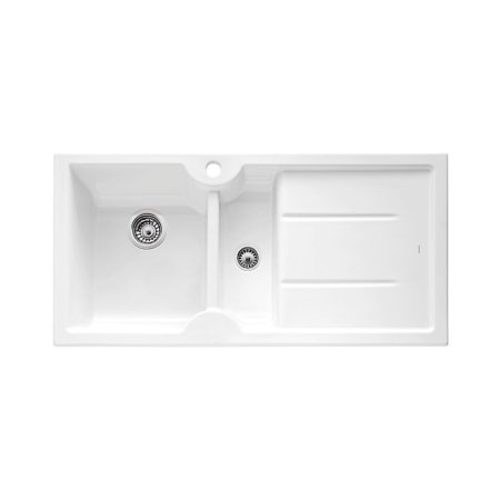 Blanco Idessa 6 S Zlewozmywak ceramiczny p&oacute;łtorakomorowy 100x50 cm lewa komora, z ociekaczem, bez korka automatycznego, biały z połyskiem 516027