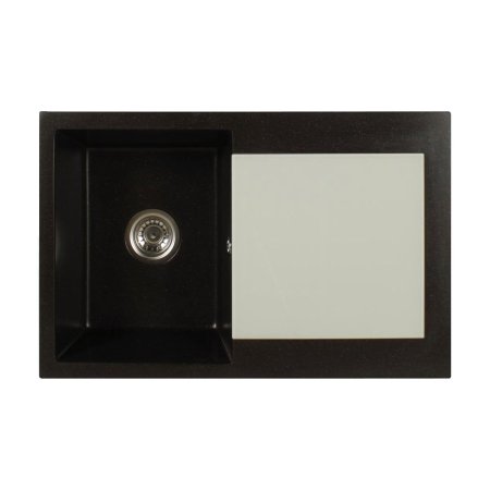 Brenor Syrius Zlewozmywak granitowy 1-komorowy 78x50 cm z ociekaczem, czarny metalik szkło białe BRENORSYRIUS08MWG