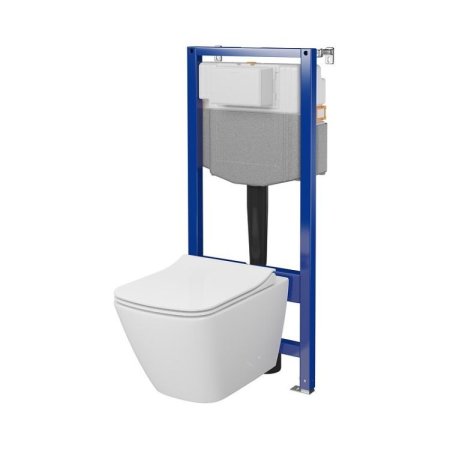 Cersanit Aqua City Square Zestaw Toaleta WC StreamOn Vortex bez kołnierza + deska wolnoopadająca biały + stelaż mechaniczny S701-890
