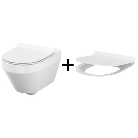 Cersanit Crea Zestaw Toaleta WC podwieszana 52x35,5 cm owalna CleanOn z deską sedesową wolnoopadającą Slim, biała S701-212