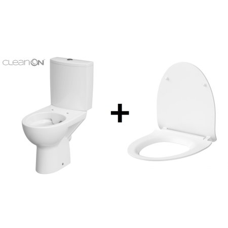 Cersanit Parva Zestaw Toaleta WC kompaktowa 35x61x77,5 cm CleanOn bez kołnierza wewnętrznego i z deską sedesową wolnoopadającą Slim, biały K27-062+K98-0136