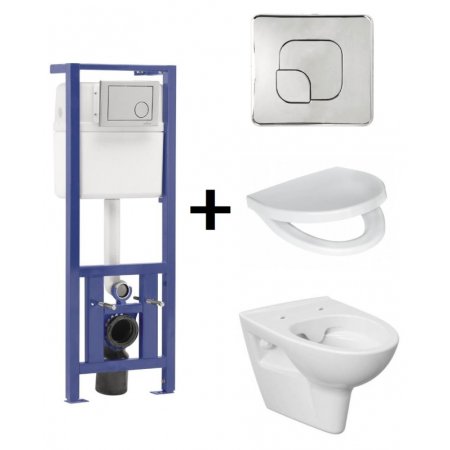 Cersanit Parva Zestaw Toaleta WC podwieszana CleanOn z deską sedesową wolnoopadającą, stelażem Link i przyciskiem Presto, S701-067