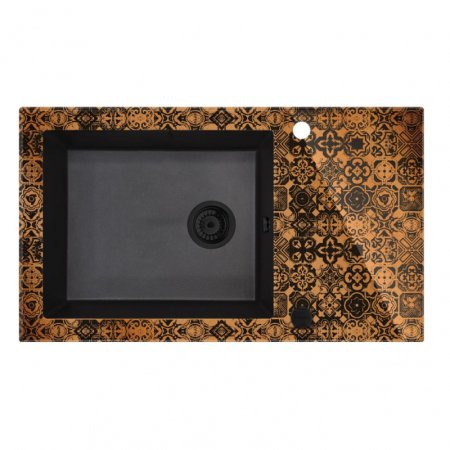 Deante Capella Zlewozmywak szklano-granitowy jednokomorowy 86x50 cm grafitowy metalik/miedziany ZSCGM2C