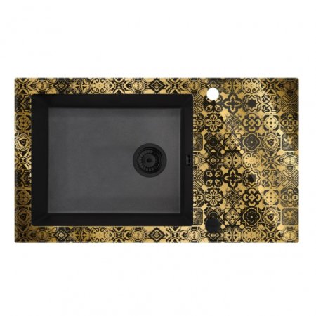 Deante Capella Zlewozmywak szklano-granitowy jednokomorowy 86x50 cm grafitowy metalik/złoty ZSCGG2C