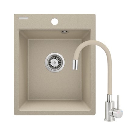 Deante Corio Zestaw Zlewozmywak granitowy jednokomorowy 40x50 cm + bateria kuchenna piasek ZRCP7103