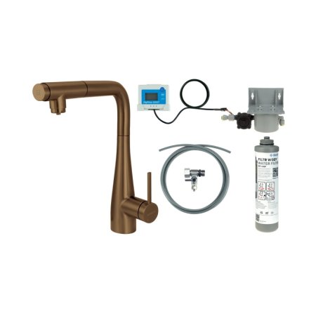 Deante Eridan Bateria kuchenna z wyciąganą wylewką z filtrem brąz szczotkowany BREFC75M