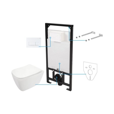 Deante Hiacynt New Zestaw Stelaż podtynkowy + toaleta WC bez kołnierza + deska wolnoopadająca + przycisk WC biały/bianco CDYA6ZPW