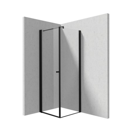 Deante Kerria Plus Kabina kwadratowa 80x80x200 cm drzwi wahadłowe profile czarny mat szkło przejrzyste KKNNW08S08