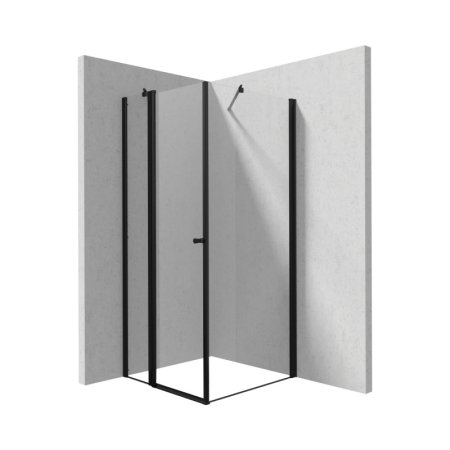 Deante Kerria Plus Kabina kwadratowa 90x90x200 cm drzwi uchylne profile czarny mat szkło przejrzyste KKNNU09S09