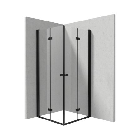 Deante Kerria Plus Kabina kwadratowa 90x90x200 cm drzwi składane profile czarny mat szkło przejrzyste KKNNX09X09