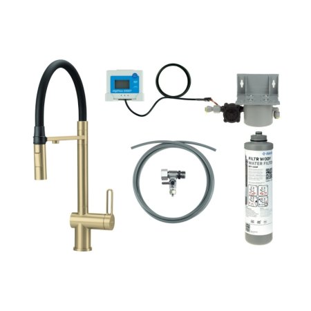 Deante Magnetic Bateria kuchenna z elastyczną wylewką z filtrem złoto szczotkowane BRMFR75M