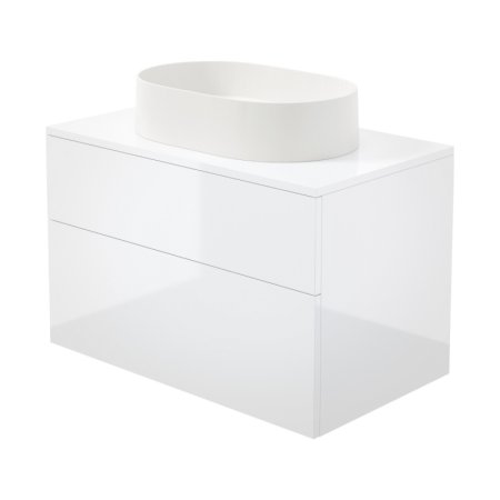 Deante Prizma Zestaw szafka umywalkowa 80x47x52 cm biały połysk + umywalka nablatowa 55x35 cm bez otworu na baterię alabaster SD6B8SAU6S