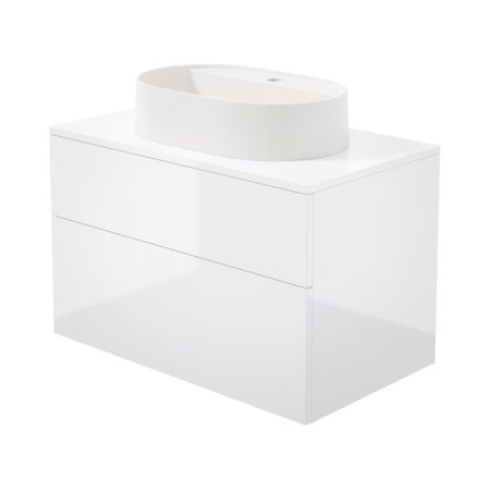 Deante Prizma Zestaw szafka umywalkowa 80x47x52 cm biały połysk + umywalka nablatowa 55x35 cm z otworem na baterię alabaster SD6B8SAU6B