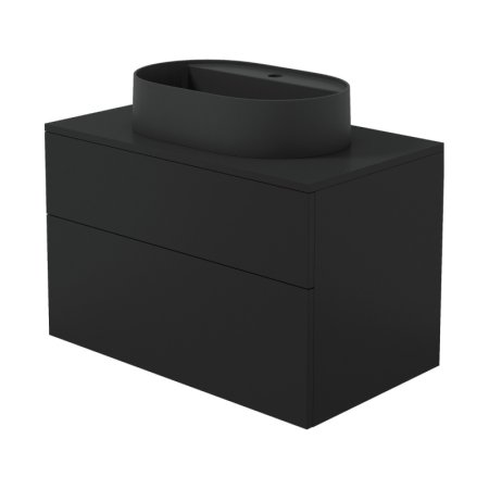 Deante Prizma Zestaw szafka umywalkowa 80x47x52 cm czarny mat + umywalka nablatowa 55x35 cm z otworem na baterię czarny mat SDNB8SNU6B