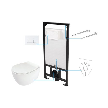 Deante Silia Zestaw Stelaż podtynkowy + toaleta WC bez kołnierza + deska wolnoopadająca + przycisk WC bianco/biały CDLA6ZPW