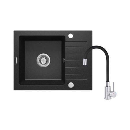 Deante Zorba Zestaw Zlewozmywak granitowy jednokomorowy 58x44 cm grafit + bateria kuchenna chrom ZQZC211A