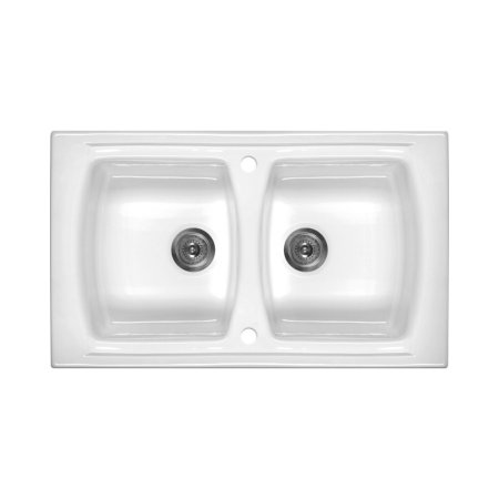 Deante Lusitano Zlewozmywak ceramiczny 2-komorowy 100x50 cm bez ociekacza biały ZCL_620N