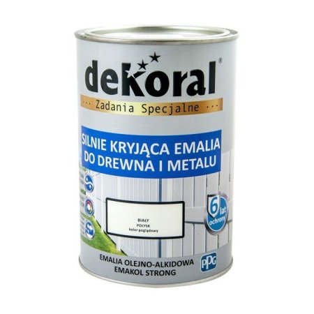 Dekoral Emakol Strong Emalia do drewna i metalu 0,9 l biała matowa 1FEB-BIAŁY0.9L