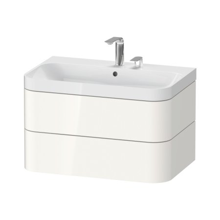 Duravit Happy D.2 Zestaw Szafka podumywalkowa c-shaped 77,5x49x48 cm dekor biały wysoki połysk + umywalka meblowa  z otworem na baterię biała HP4347O2222