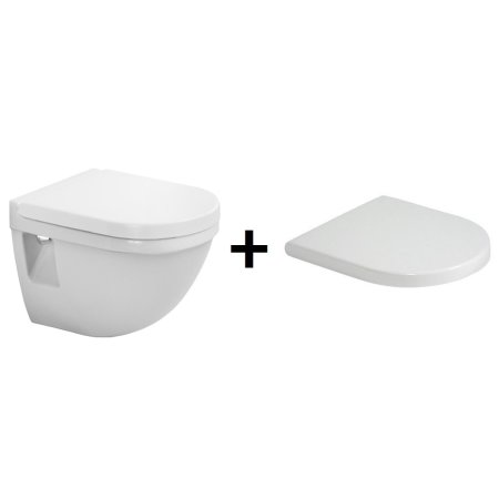 Duravit Starck 3 Zestaw Toaleta WC podwieszana 36x48,5 cm Compact krótka z deską sedesową zwykłą, biała 2202090000+0063810000