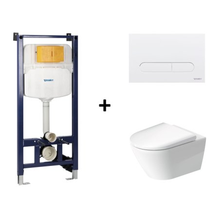 Duravit Zestaw D-Neo Toaleta WC Rimless bez kołnierza + deska wolnoopadająca biały Alpin + DuraSystem Basic Stelaż WC + DuraSystem Przycisk WC biały 45770900A1+WD102900000+WD5009011000