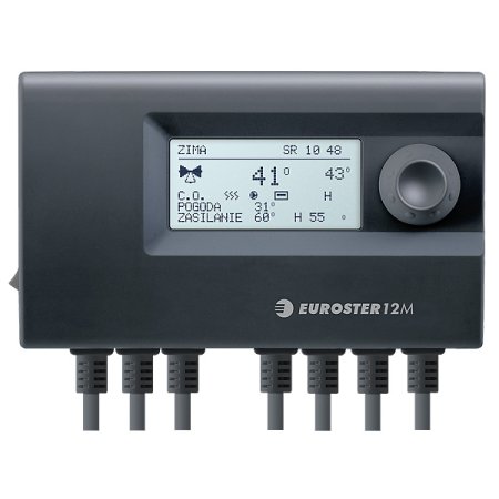 Euroster E12M Sterownik do regulacji temperatury w instalacji grzewczej z zaworem 3 lub 4-drogowym 15x5,2x9 cm, czarny E12M