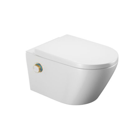 Excellent Dakota 2.0 Zestaw Toaleta WC myjąca 59,3x39,6 cm bez kołnierza + deska wolnoopadająca biały/złoty połysk CEEX.4124.593.S2.WH + CEEX.4022.D2.GL