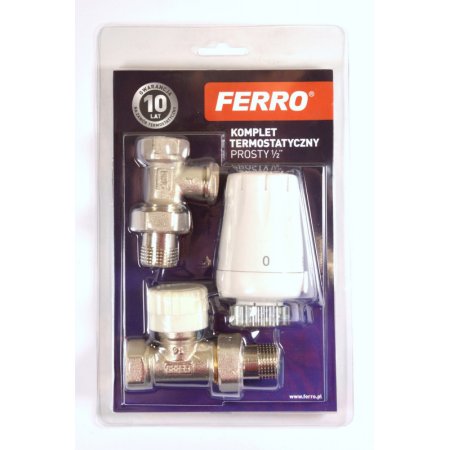 Ferro Komplet termostatyczny prosty 1/2” z głowicą GT11 biały ZTM07