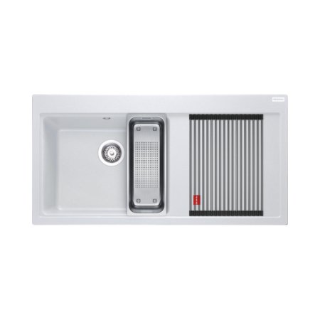 Franke Mythos MTG 611-100 Zestaw Zlewozmywak granitowy jednokomorowy 100x51,5 cm lewy + wkładka ociekowa + rollmata biały polarny 114.0743.110