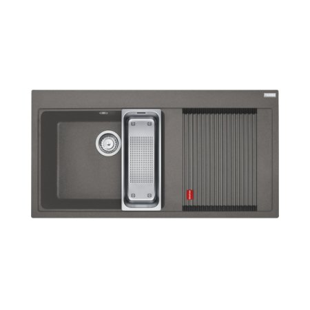 Franke Mythos MTG 611-100 Zestaw Zlewozmywak granitowy jednokomorowy 100x51,5 cm lewy + wkładka ociekowa + rollmata kamienny szary 114.0743.111