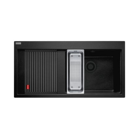 Franke Mythos MTG 611-100 Zestaw Zlewozmywak granitowy jednokomorowy 100x51,5 cm prawy + wkładka ociekowa + rollmata onyx 114.0743.109