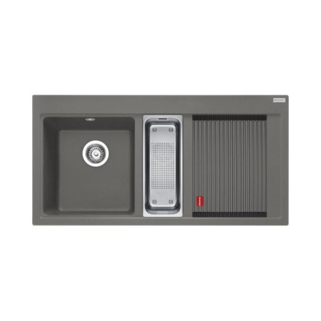 Franke Mythos MTG 651-100 Zestaw Zlewozmywak granitowy półtorakomorowy 100x51,5 cm lewy + wkładka ociekowa + rollmata kamienny szary 114.0743.117