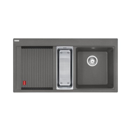 Franke Mythos MTG 651-100 Zestaw Zlewozmywak granitowy półtorakomorowy 100x51,5 cm prawy + wkładka ociekowa + rollmata kamienny szary 114.0743.114