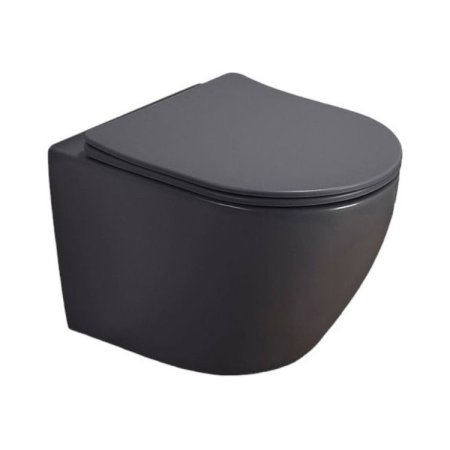 Galatea Design Bulat Zestaw Toaleta WC Rimless bez kołnierza krótka + deska wolnoopadająca ciemny szary mat GDB2342MDH