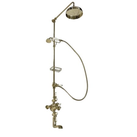 Galatea Design Retro Zestaw wannowo-prysznicowy natynkowy termostatyczny z deszczownicą złoty GDH112GOLD