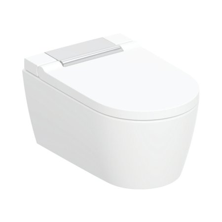 Geberit AquaClean Sela Zestaw Toaleta WC myjąca TurboFlush bez kołnierza + deska wolnoopadająca biały z powłoką KeraTect/chrom połysk 146.220.21.1