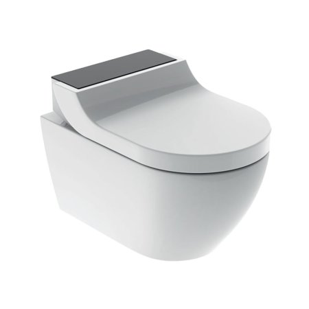 Geberit AquaClean Tuma Comfort Toaleta WC myjąca 55,3x36 cm bez kołnierza + deska biała/czarne szkło 146.292.SJ.1