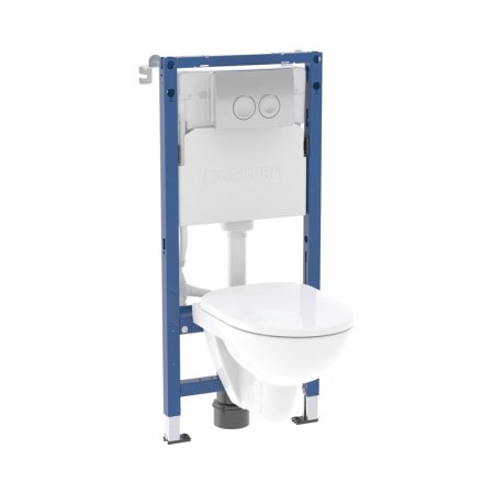 Geberit Duofix Basic Selnova Compact Zestaw Toaleta WC Rimfree bez kołnierza krótka biała + deska wolnoopadająca + stelaż WC + przycisk WC Delta25 chrom połysk 118.341.21.3