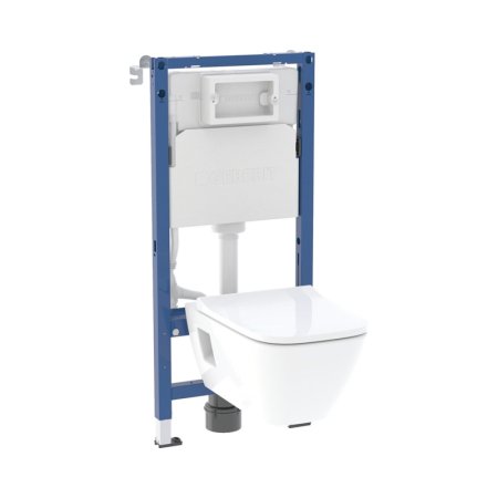 Geberit Duofix Basic Selnova Square Zestaw Toaleta WC Rimfree bez kołnierza biała + deska wolnoopadająca + stelaż WC 118.344.00.3