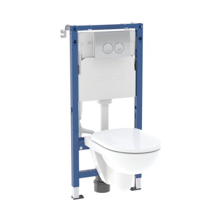 Geberit Duofix Basic Selnova Zestaw Toaleta WC Rimfree bez kołnierza biała + deska wolnoopadająca + stelaż WC + przycisk WC Delta25 chrom połysk 118.339.21.3