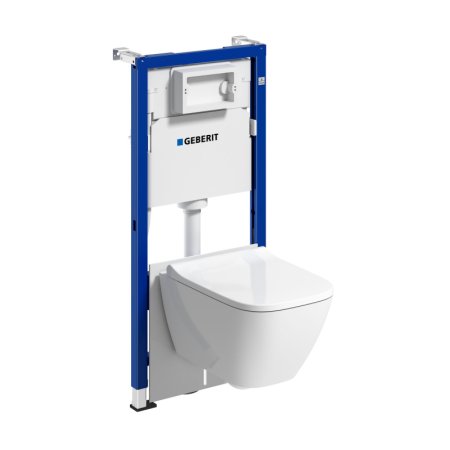 Geberit Duofix Basic Zestaw Stelaż podtynkowy do WC H112 cm + toaleta WC Smyle Square bezkołnierzowa krótka z deską sedesową wolnoopadającą białą + mata wygłuszająca 118.348.00.2