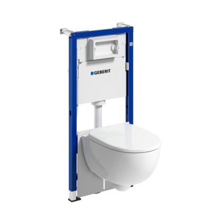 Geberit Duofix Basic Zestaw Stelaż podtynkowy do WC H112 cm + toaleta WC Selnova Compact bezkołnierzowa z deską sedesową wolnoopadającą białą + mata wygłuszająca 118.347.00.2