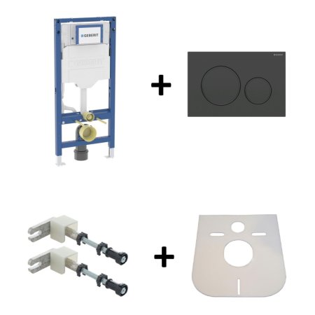 Geberit Duofix Sigma Zestaw Stelaż do WC H112 + przycisk WC czarny mat z powłoką easy-to-clean/czarny + wsporniki + mata 111.320.00.6+115.882.16.1+111.815.00.1+LEMATA