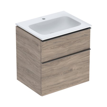 Geberit iCon Zestaw szafka podumywalkowa + umywalka meblowa 60x48x63 cm biały z powłoką KeraTect/orzech hickory melaminowa struktura drewna/lava mat malowany proszkowo 502.331.JR.1