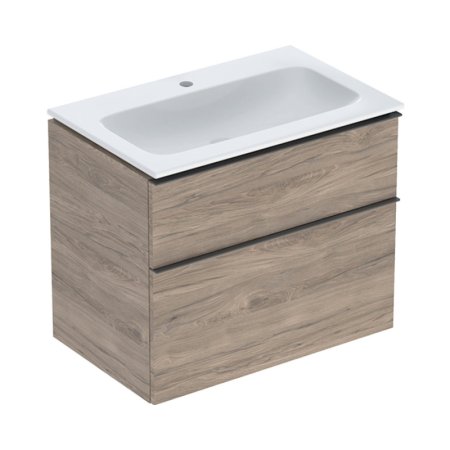 Geberit iCon Zestaw szafka podumywalkowa + umywalka meblowa 75x48x63 cm biały z powłoką KeraTect/orzech hickory melaminowa struktura drewna/lava mat malowany proszkowo 502.332.JR.1