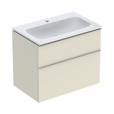 Geberit iCon Zestaw szafka podumywalkowa + umywalka meblowa 75x48x63 cm biały z powłoką KeraTect/szary piaskowy lakierowany wysoki połysk/szary piaskowy mat malowany proszkowo 502.332.JL.1