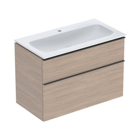 Geberit iCon Zestaw szafka podumywalkowa + umywalka meblowa 90x48x63 cm biały z powłoką KeraTect/dąb melaminowa struktura drewna/lava mat malowany proszkowo 502.333.JH.1