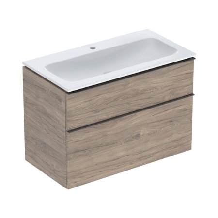 Geberit iCon Zestaw szafka podumywalkowa + umywalka meblowa 90x48x63 cm biały z powłoką KeraTect/orzech hickory melaminowa struktura drewna/lava mat malowany proszkowo 502.333.JR.1