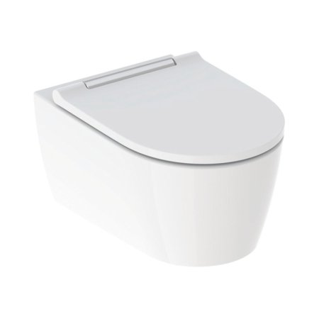 Geberit One Zestaw Toaleta WC TurboFlush bez kołnierza + deska wolnoopadająca biały z powłoką KeraTect/chrom połysk 500.202.01.1